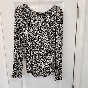 KAREN KANE LARGE BLACK & WHITE SPLIT NECK TUNIC TOP